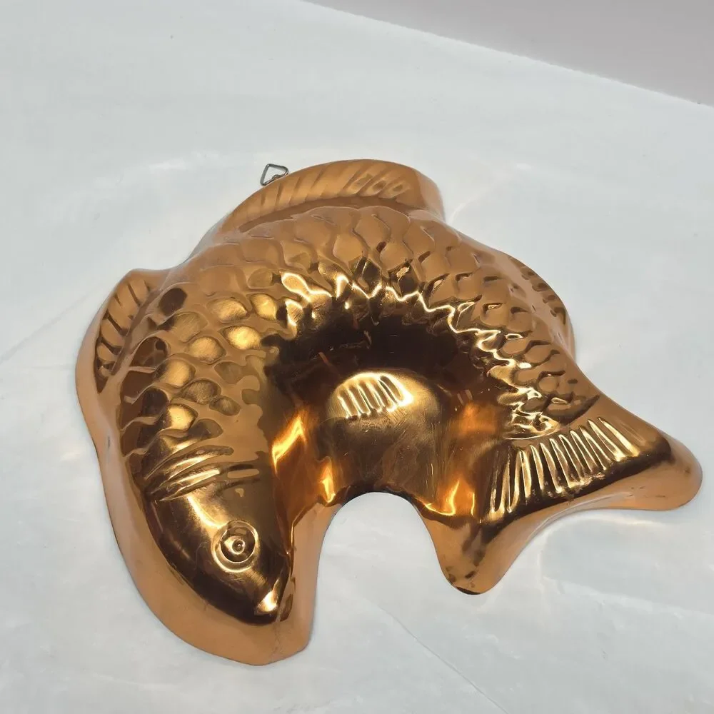 Vintage Koi Fish Copper Tin Retro Cake Pan Jello Mold Kitchen Wall Hanging Decor